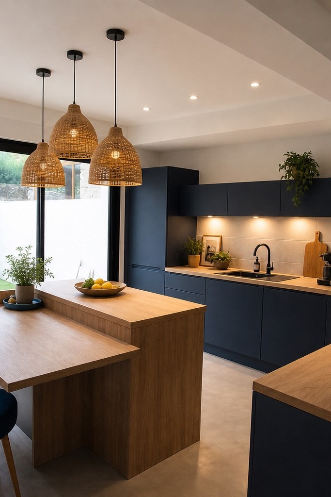 Cuisine avec îlot en bois rénovée à Bayonne par Sab & Co, architecte d'intérieur